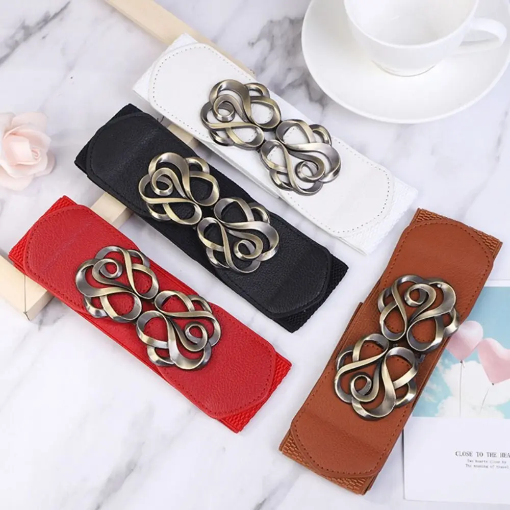 High Quality 60-80cm Women Leather Belt for Dress Elastic Durable Overcoat Stretched Band Brass Retro Buckle Lady Belt
