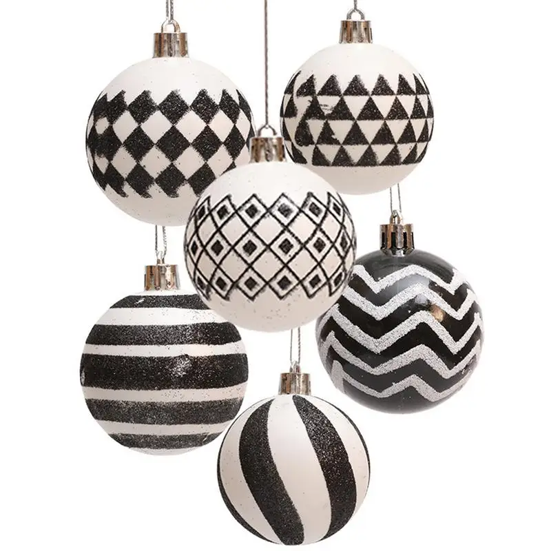 New Reusable Portable Christmas Ball Ornaments Black and White Christmas Ball Set shopwindow Xmas Tree Decoration Pendant