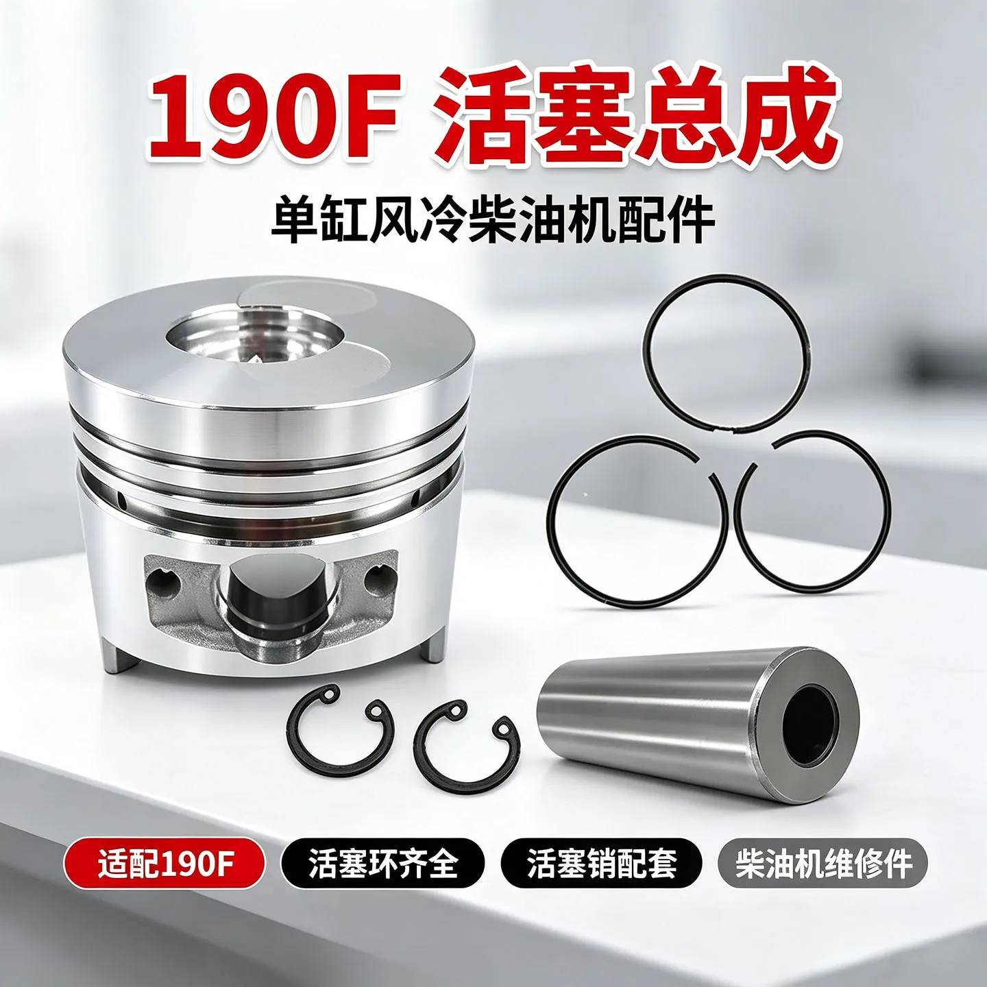 190F Engine Piston Assembly Ring Pin Spring Kit Micro Tillage Generator Set Power Replacement Parts