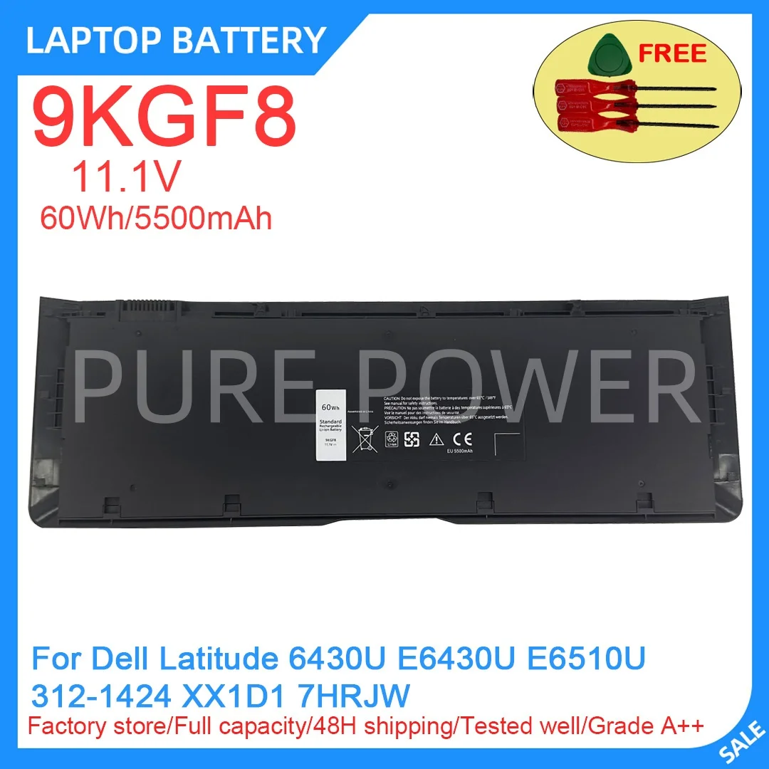 New Laptop Battery 9KGF8 11.1V 60WH 5500mAh High Quality For Dell Latitude 6430U E6430U E6510U 312-1424 XX1D1 7HRJW