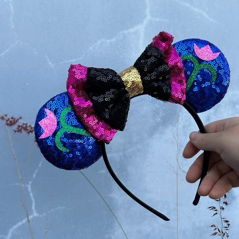 5Pcs Carnival Festival Sequins Girl Mouse Ears Headband for Girls Bow Hairband with Flower Festival Hair Accessories Mujer