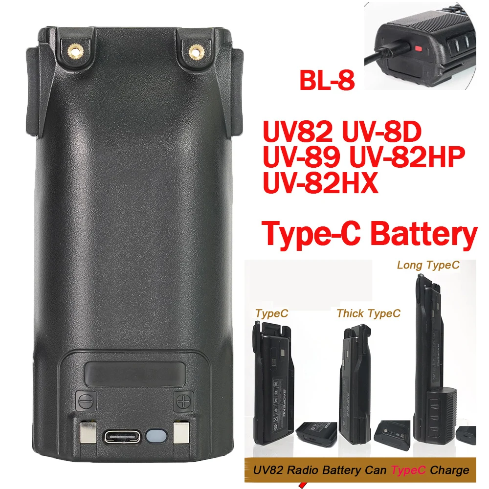 

Baofeng UV 82 Walkie Talkie Battery High Capacity Type-C Charger Ham Radio Comunicador Long Range 2 Way Portable Radio Station