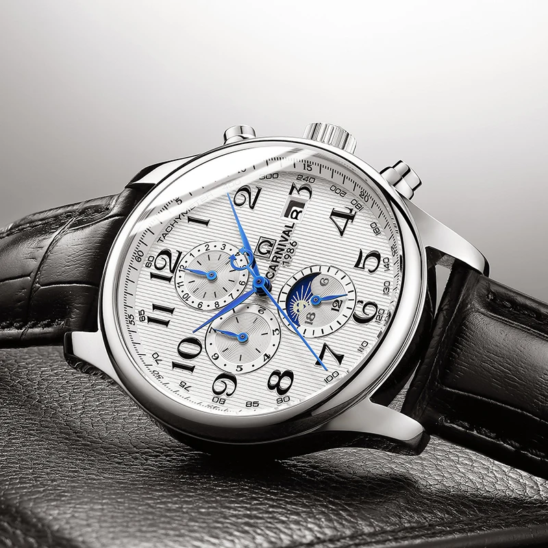 

CARNIVAL Luxury Original Men Automatic Mechanical Watch Brand Classic Digital Dial Waterproof Moonphase Watch Sport Men Watch