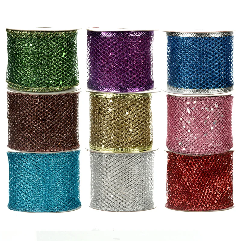 9m/10yard Sparkling Glitter Mesh Sequin Wired Christmas Ribbon for Christmas Decor Gift Wrapping Wreath Wedding DIY Bow