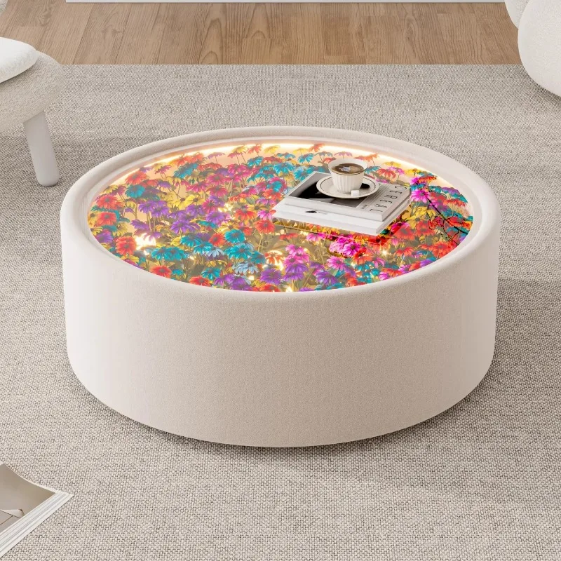 Colorful Round Coffee Table Glass Light Neutral Modern Large Storage Design Interior Center Table Fancy Simpl Home Furniture