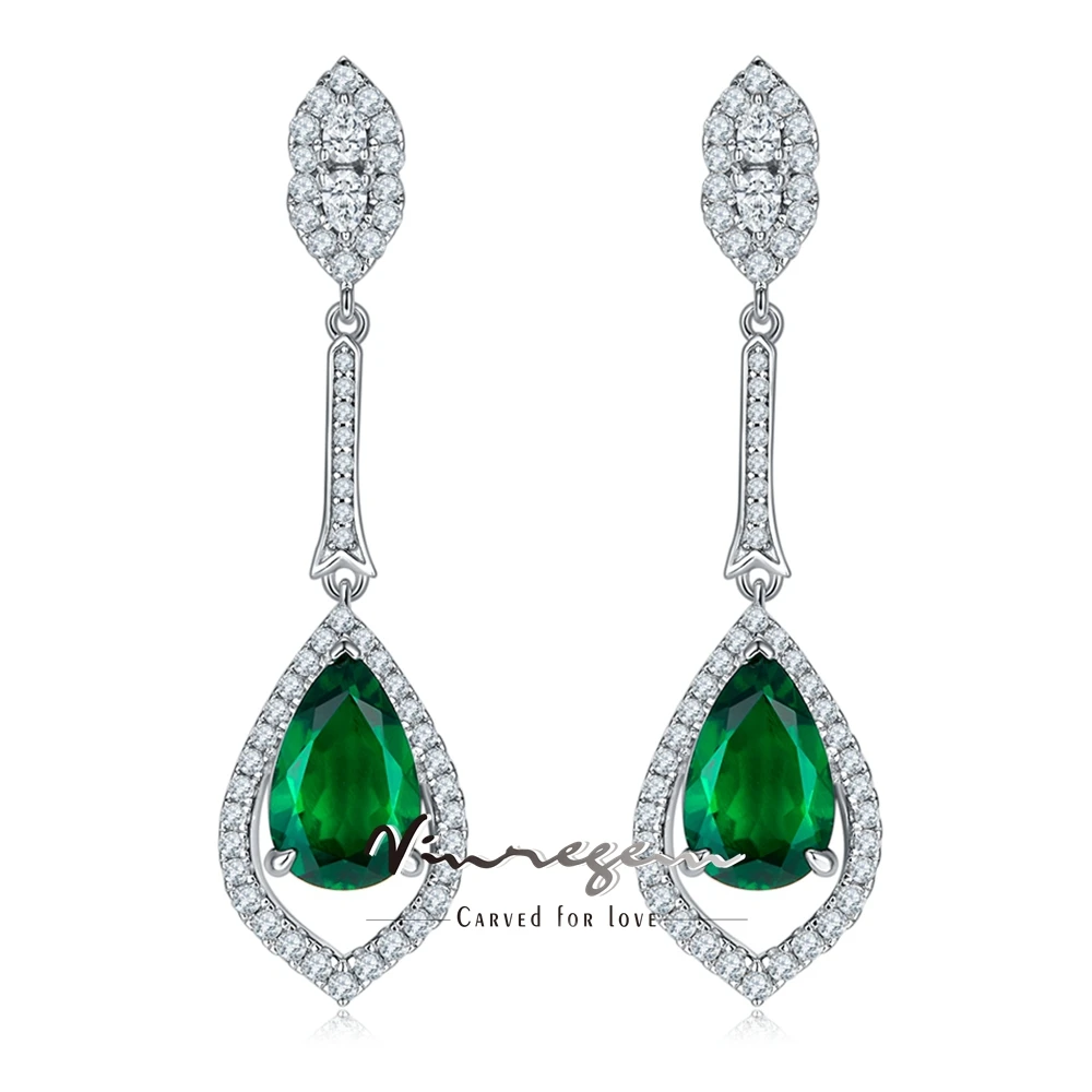 

Vinregem 3.4 CT Pear Cut Emerald High Carbon Diamond Gemstone Elegant Water Drop Earrings 100% 925 Sterling Silver Fine Jewelry