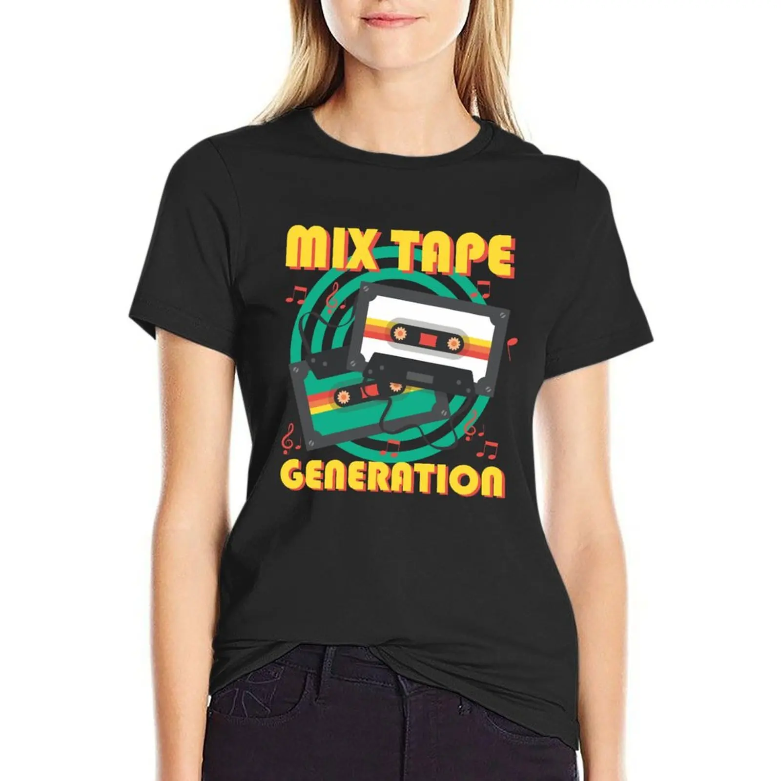 80s Retro Cassette Vintage T-Shirt plus sizes Blouse black t shirts for Women