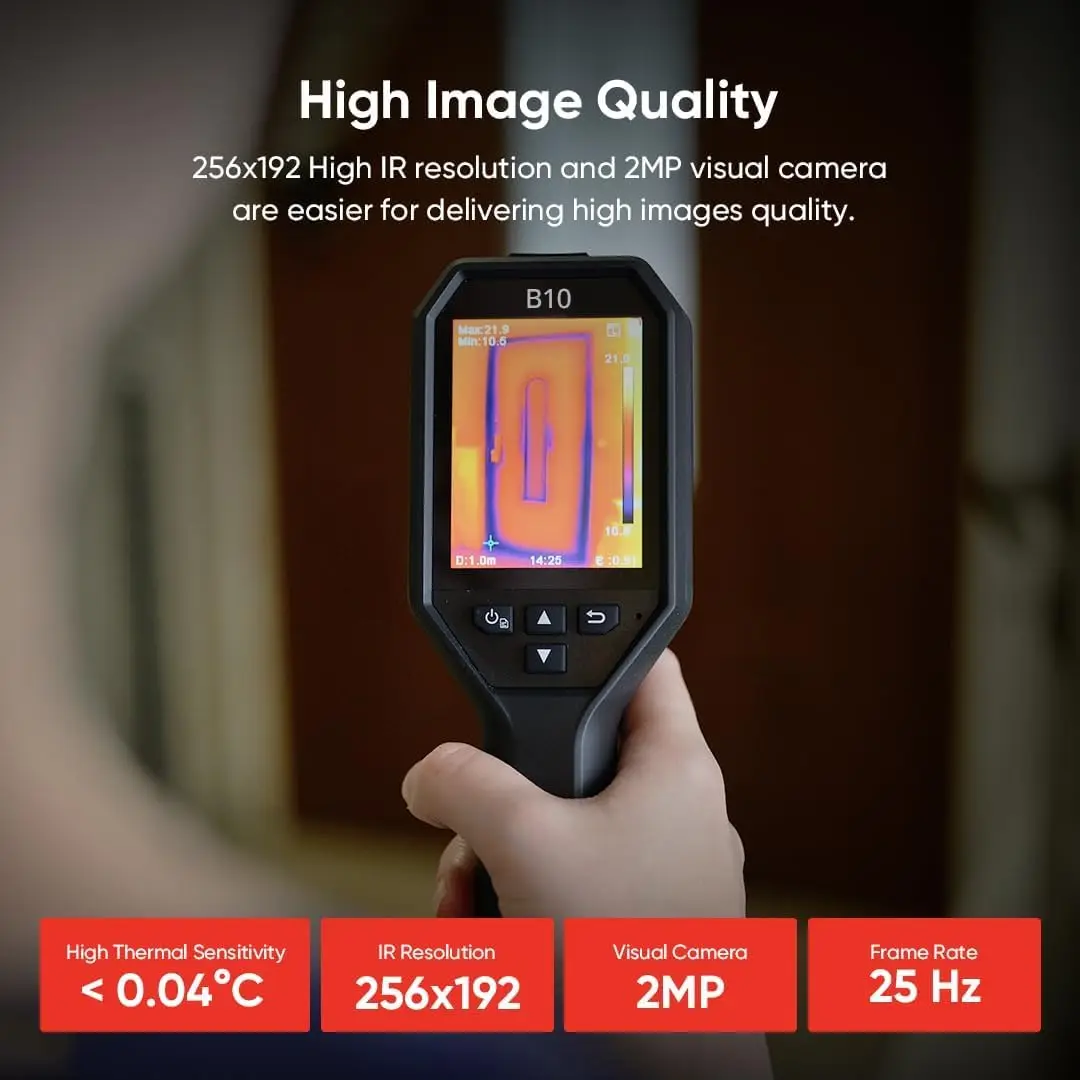 B10 Thermal Camera 256 x 192 IR Resolution with  Visual Camera, Thermal Imaging Camera for Home Inspection, 25 Hz Re