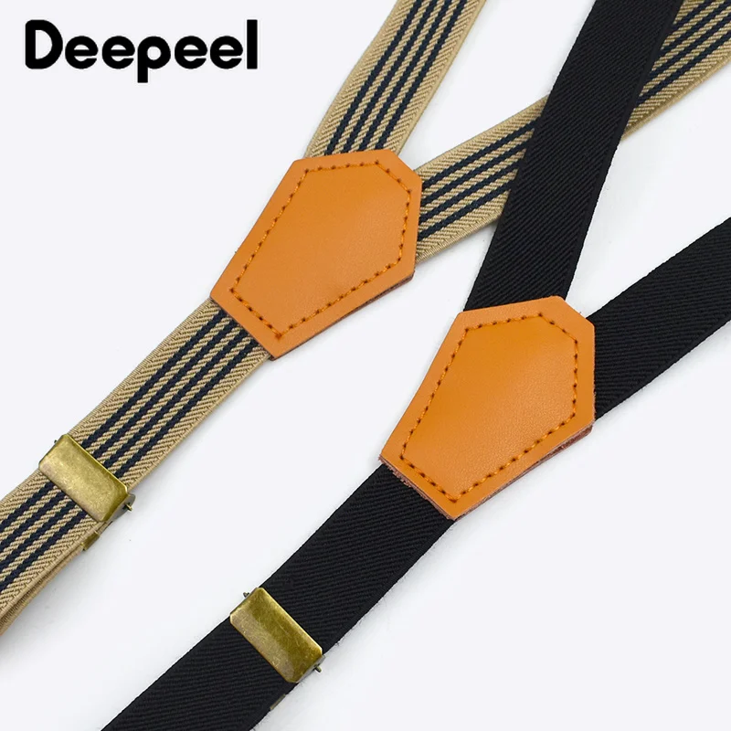 1Pc 2*110cm Vintage Men's Suspenders Y-Type 3 Clips Sanp Hook for Suit Trousers Adjustable Shoulder Strap Leather Rivet Buckles