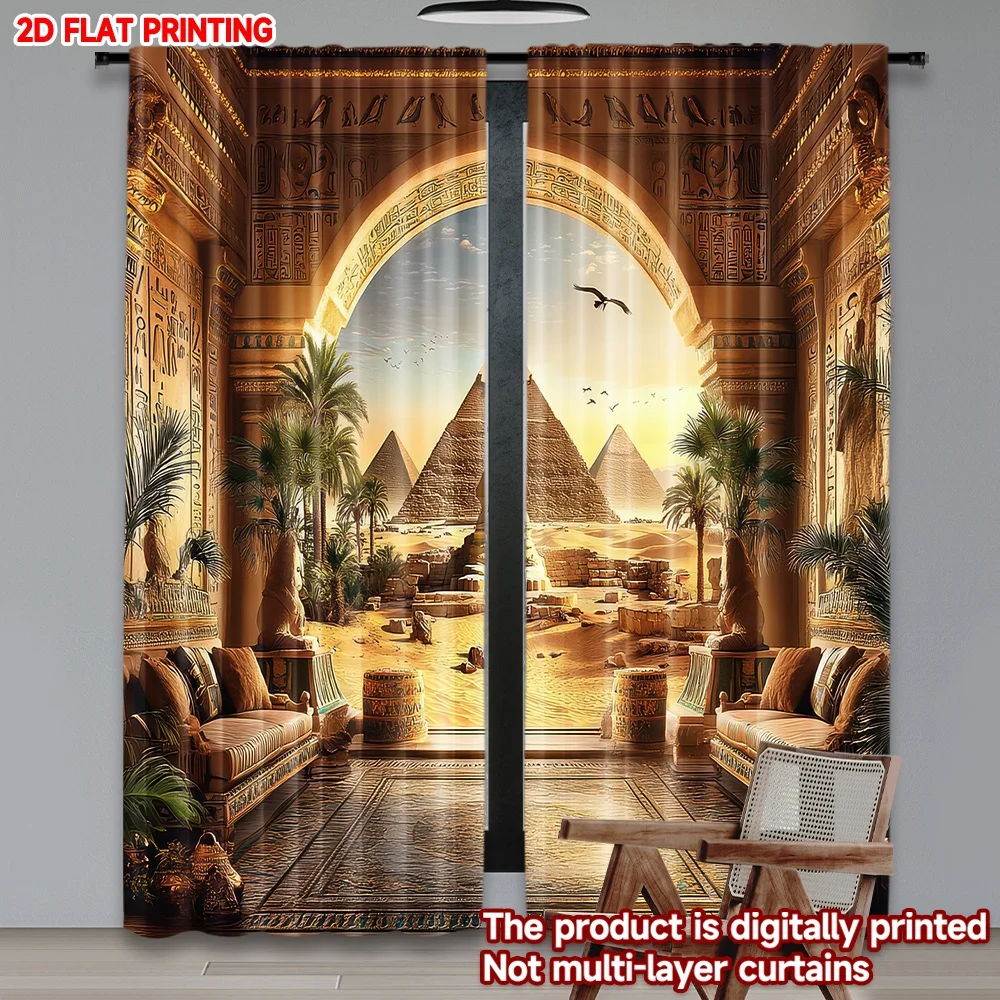 

2D flat printing 2pcs Curtain Ancient Egyptian Scene Digital Printed Polyester Drapes Party Decorations Perfect for Door Wall