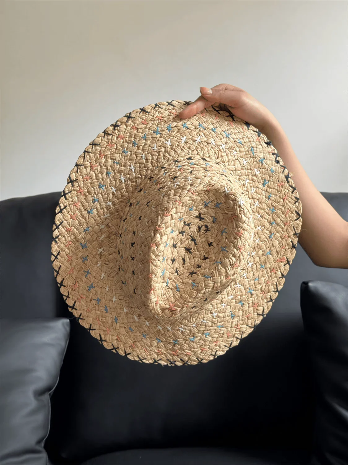 Raffia straw hat for women Bohemian colorful stitched straw hat ladies sun hat beach summer vacation panama hat панама כובע קש