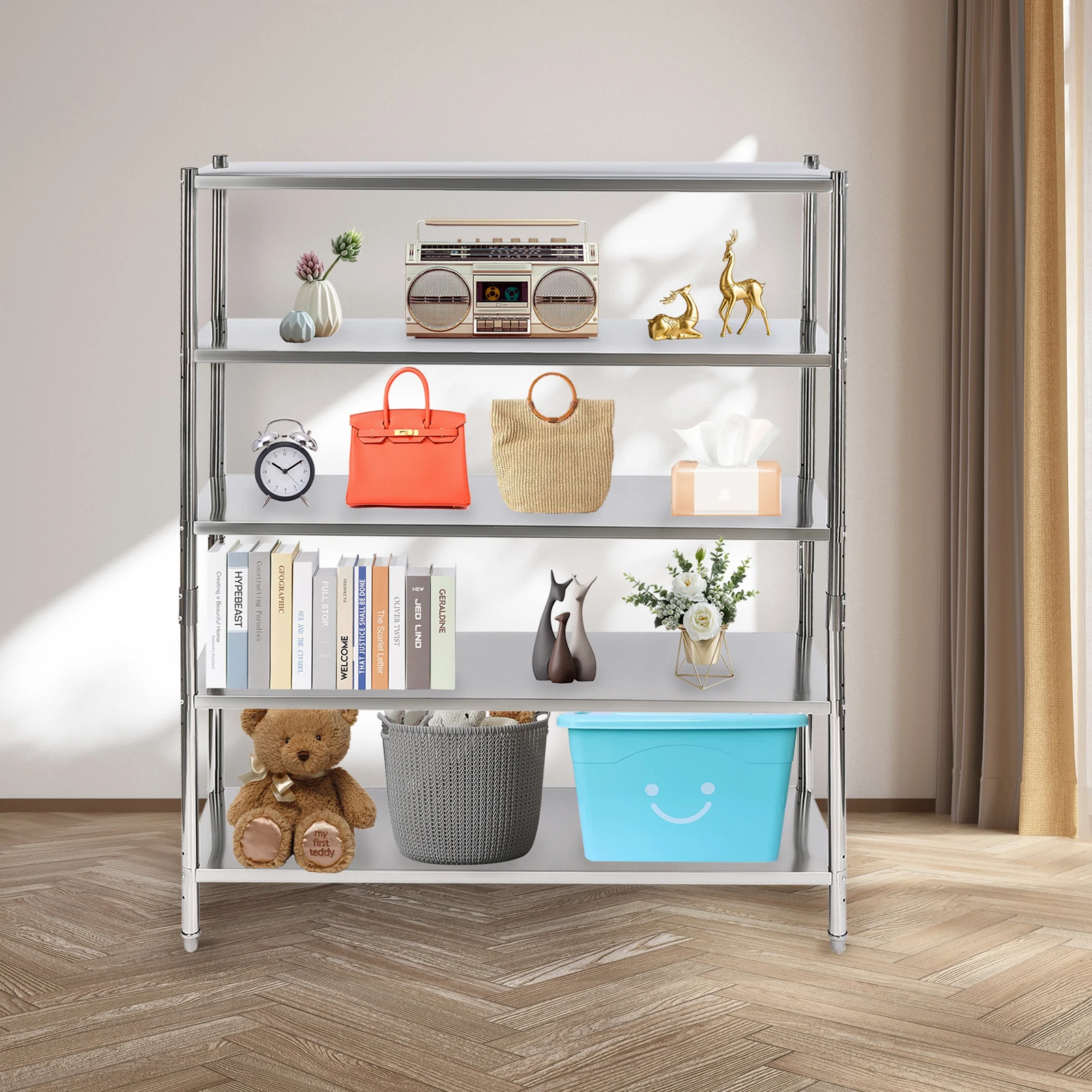 

5-Layer Stainless Steel Shelving, Heavy Duty with 132.2 lbs Capacity per Shelf, High-Quality Steel, Easy Installation, Ideal