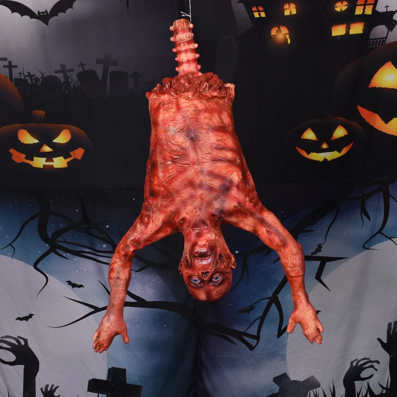 Scary Halloween Decorations Bloody Half Human Body Realistic Hanging Corpses Skinned Severed Dead Body Haunted House Party Props