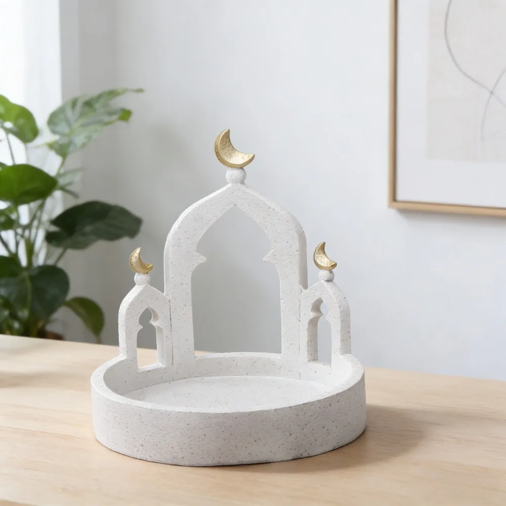 Middle East Moon Castle Decoration, Resin Castle Ornament Craft, Festival Storage Box for Ramadan Eid Home Decor