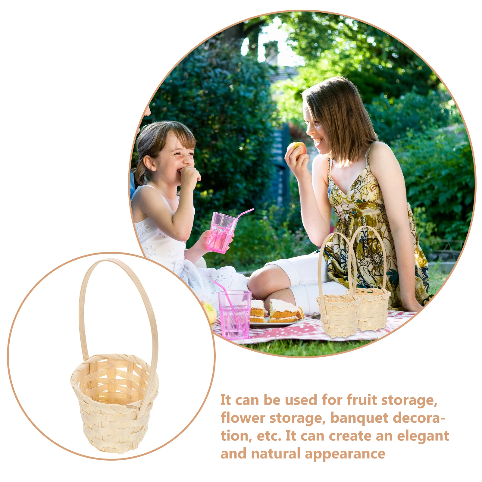 

5pcs Woven Basket 8cm x 6cm Handmade Storage Decorative Fruit Flower Picnic Baskets Reusable Straw Weaving Basket for Home