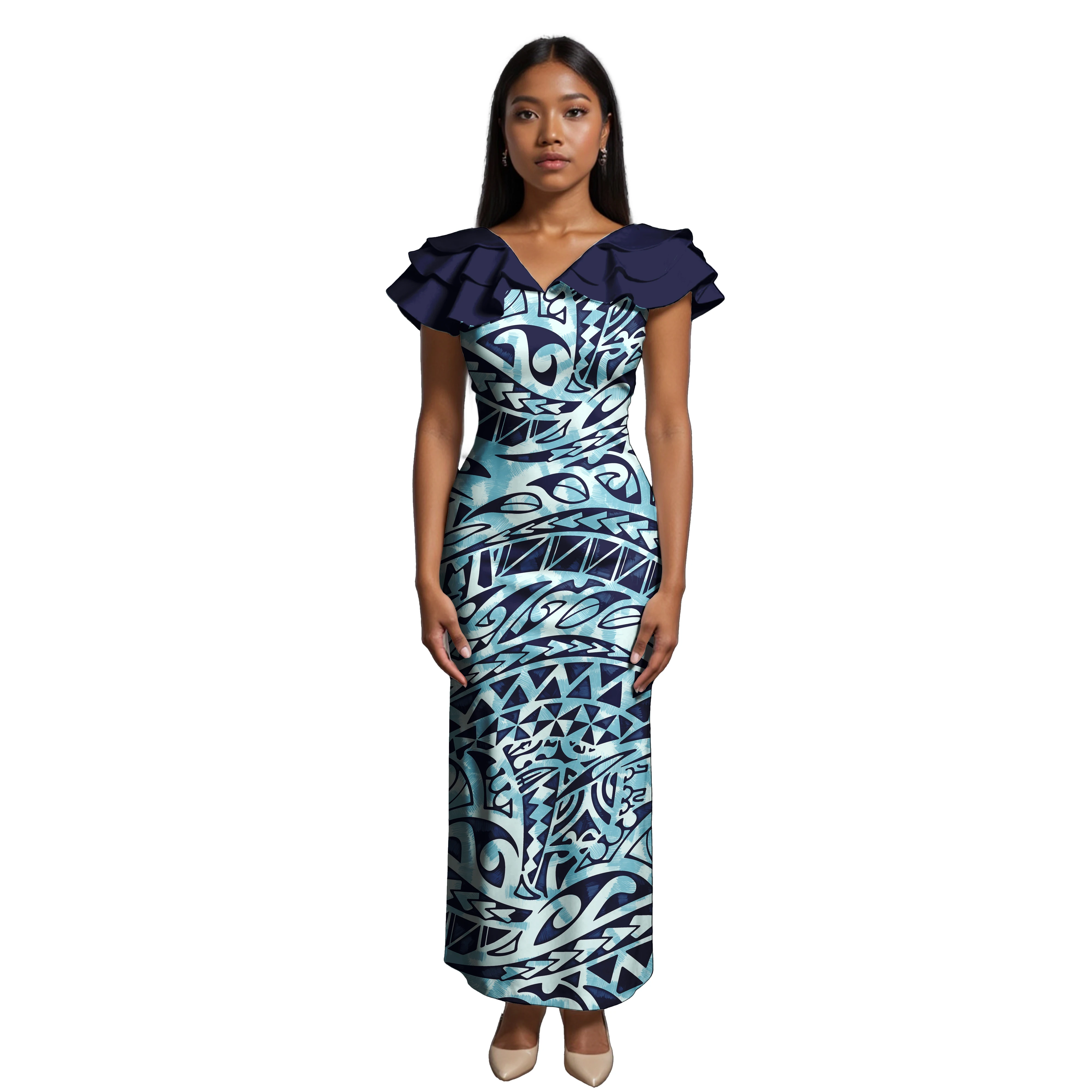 New 2025 Dress  Samoa Stylish Hawaii Polynesian Tribe Off Shoulder Casual Tapa Dress