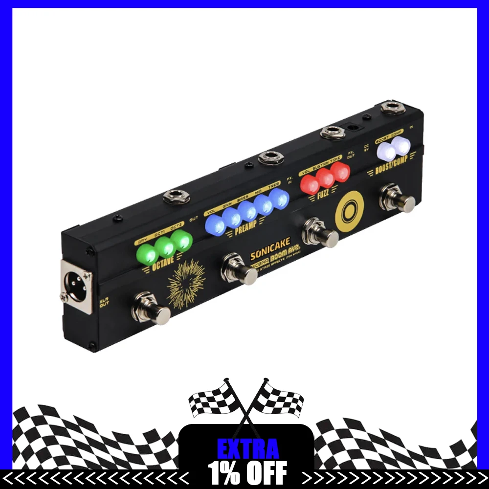 SONICAKE BOOM Ave. Bass Preamp DI Box Компрессор с несколькими эффектами Boost Fuzz Octave Педаль с петлей FX QCE-40