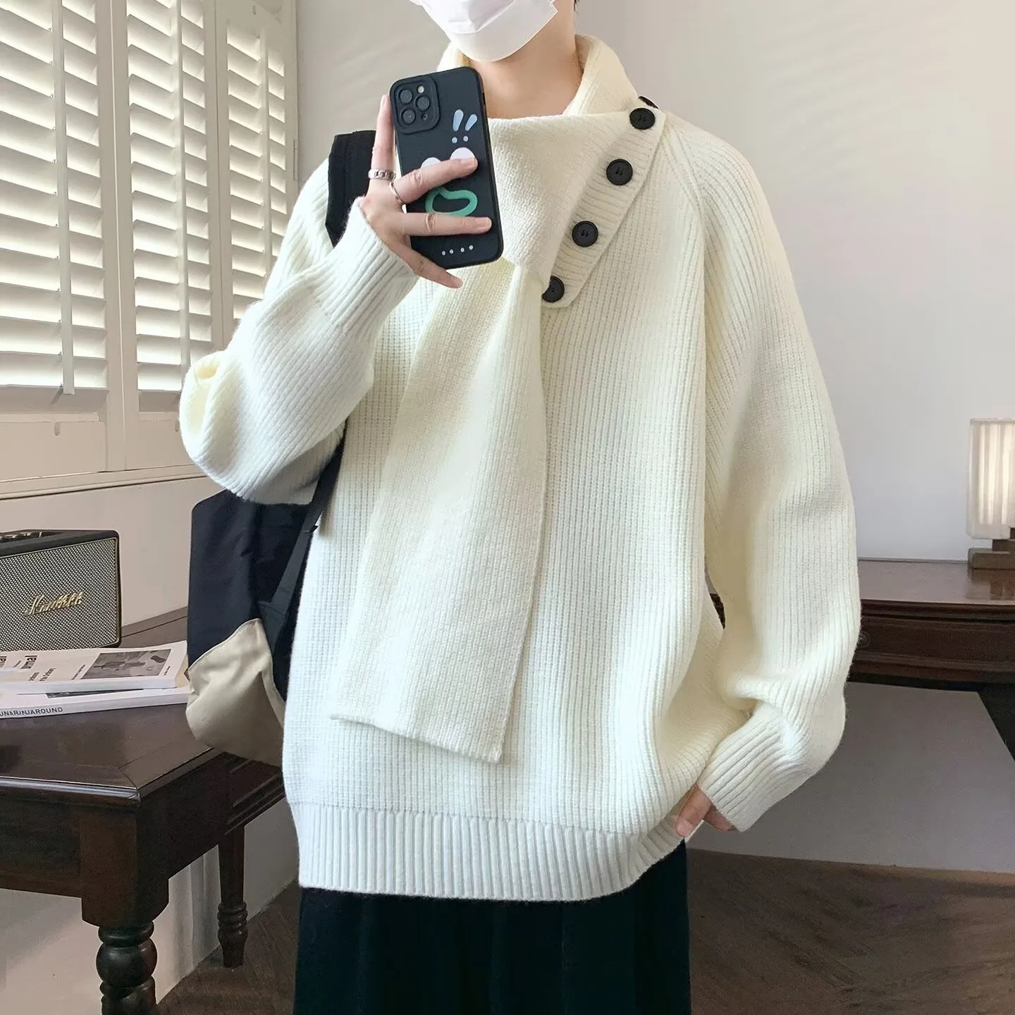 Trendy brand design, detachable scarf sweater, men's and women's autumn and winter super beautiful, trendy and versatile knit sw
