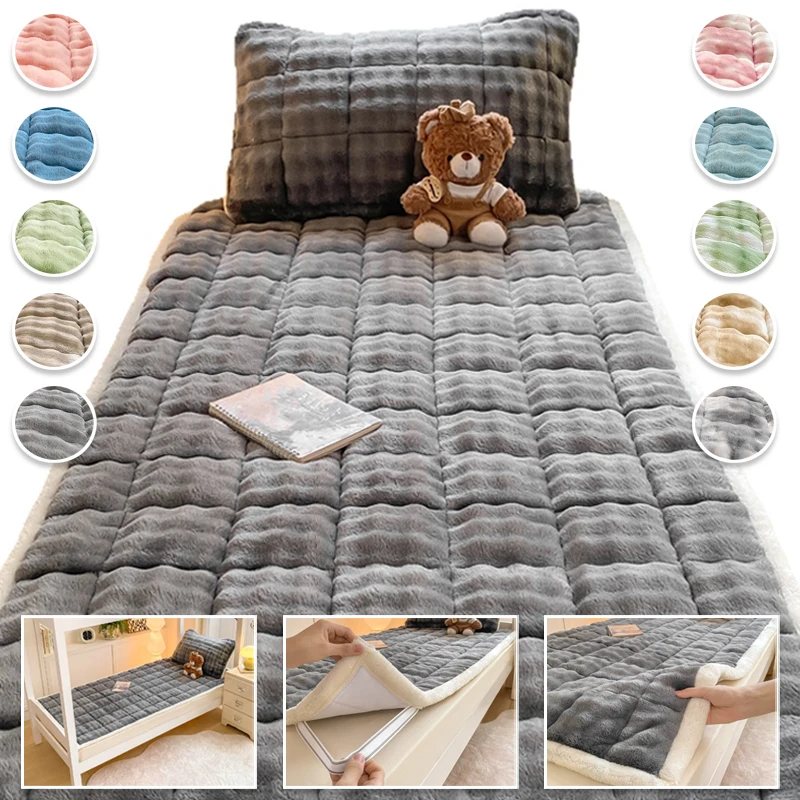 

Winter Warm Plush Mattress Milk Velvet Thicken Fitted Bed Sheet Bed Cover Tatami Mat Toppers Super Soft Single Double Foldable