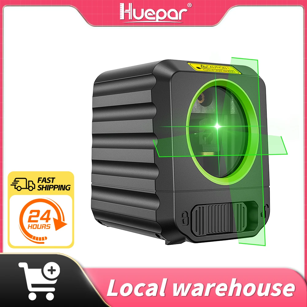 Huepar B011G 2 Lines Laser Level Self-Leveling Vertical & Horizontal Green Beam Cross Line Lightweight and portable