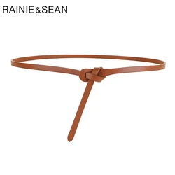 RAINIE SEAN Knot Women Belt Cowskin Leather Thin Ladies Belt for Dress Quality Second Layer Cow Skin Strap Female Waist Belt