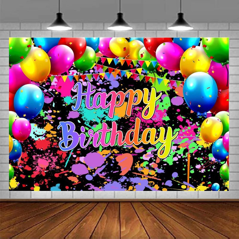 Neno Glow In The Dark Birthday Party Photography Backdrop Colorful Graffiti Splash Balloon Flag Background Let's Dance Sleepover