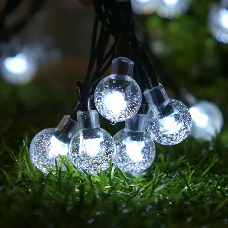 Solar Crystal Ball LED Light String Fairy Bubble Globe Lights Camping Waterproof Garlands Lamp For Outdoor Party Christmas Decor
