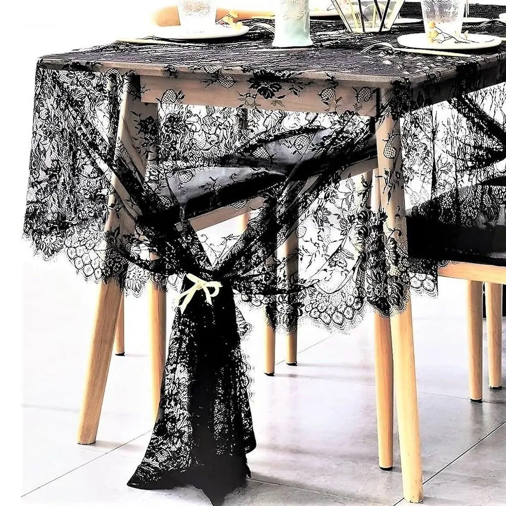 Embroidered French Lace Table Runner Flower Pattern Elegant Floral Lace Table Cover Easy To Clean Reusable