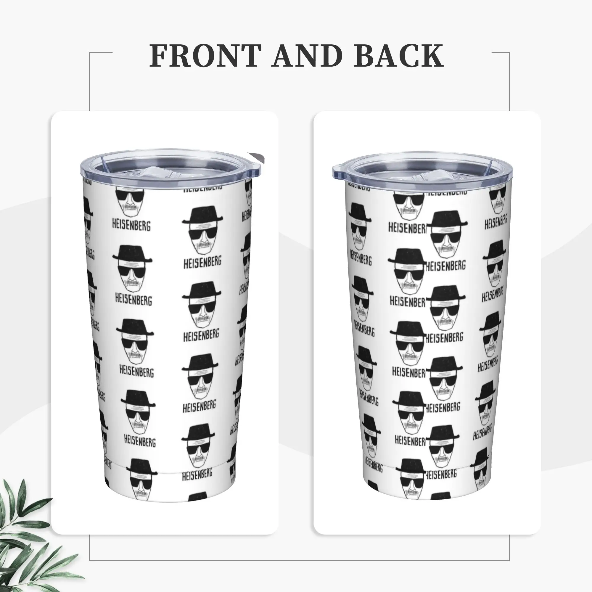 Heisenberg Breaking Bad Insulated Tumbler with Straws  Stainless Steel Thermal Mug Double Wall Car Bottle Cups, 20oz
