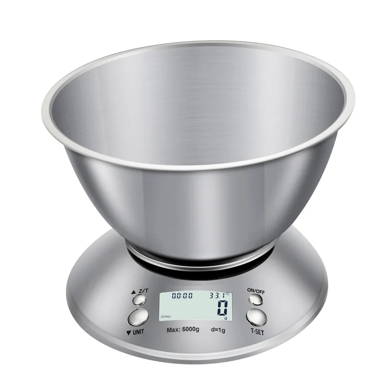 Stainless steel kitchen scale 5kg/1g baking food with bowl gram scale 3kg/0.1g small electronic baking scale