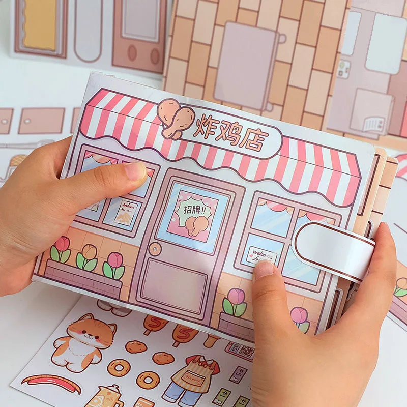Naflei Fried Chicken Shop Pinch Music Quiet Book Children's Handmade DIY Toy Scene Collage Stickers