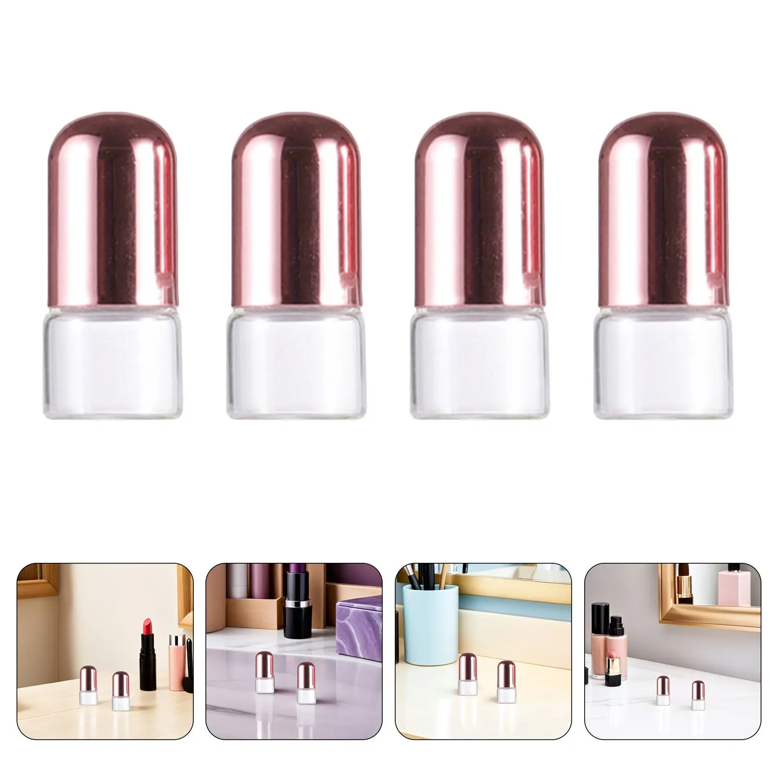 

20 шт. 1 мл прозрачные стеклянные роликовые флаконы с элегантными розовыми крышками, мини-флаконы для многоразового использования, герметичные дорожные флаконы для духов