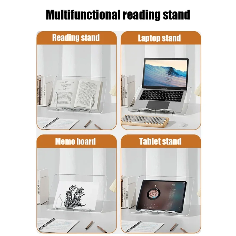 Transparent Acrylic Reading Book Stand for iPad Tablet, Laptop Holder, Adjustable Bracket, Desktop Book Support, Rack Holders