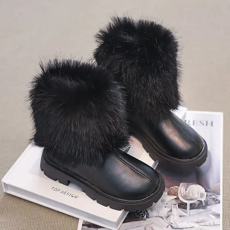 Girls Winter Snow Boots 2026 New Fashion Super Soft Fleece Lined Cotton Boots for Kids Warm Trendy Kids Winter Footwear