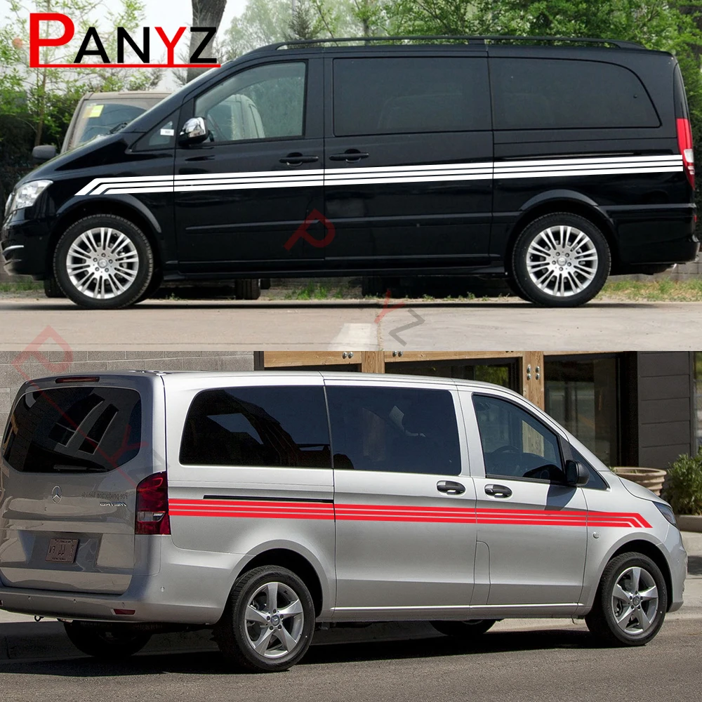 2PCS Car Long Side Line Stickers For Mercedes Benz Vito W447 W639 3 V Class Auto DIY Vinyl Graphics Decal Tuning Accessories