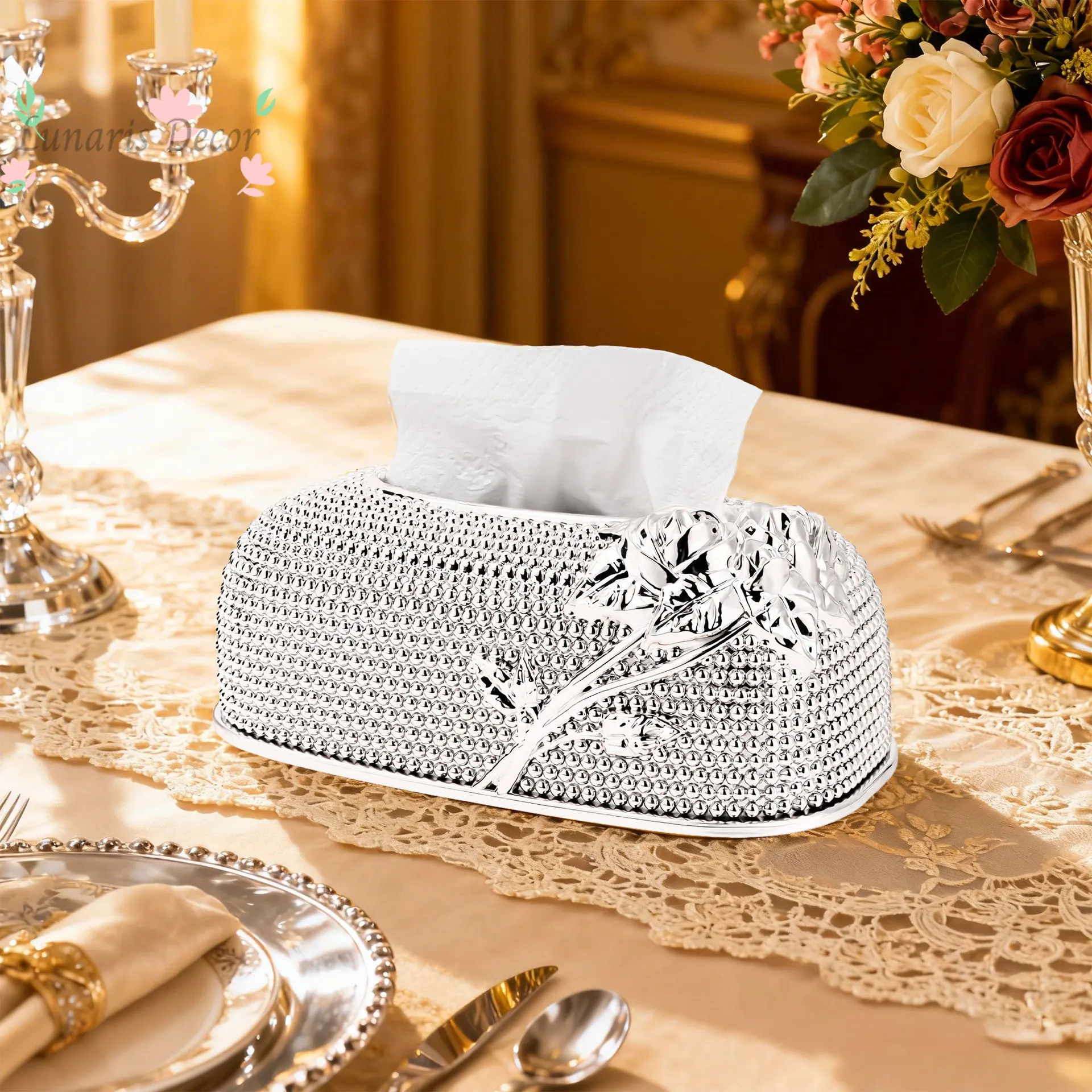 2Pcs European Light Luxury Plastic Drawer Tissue Box, High-End Household Tissue Holder for Coffee Table Dining Living Room