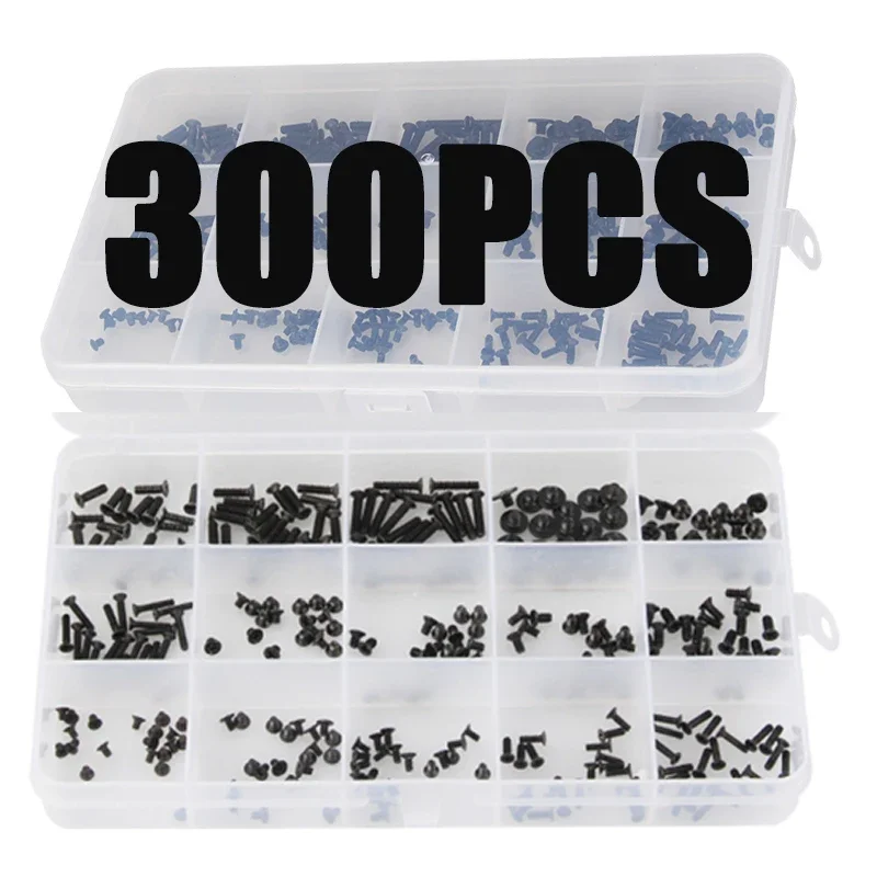 Jogo elétrico do parafuso para o portátil, grupo de 300 peças, cor preta, para o hp dell, lenovo, sony, toshiba, samsung, ibm, 15 tipos