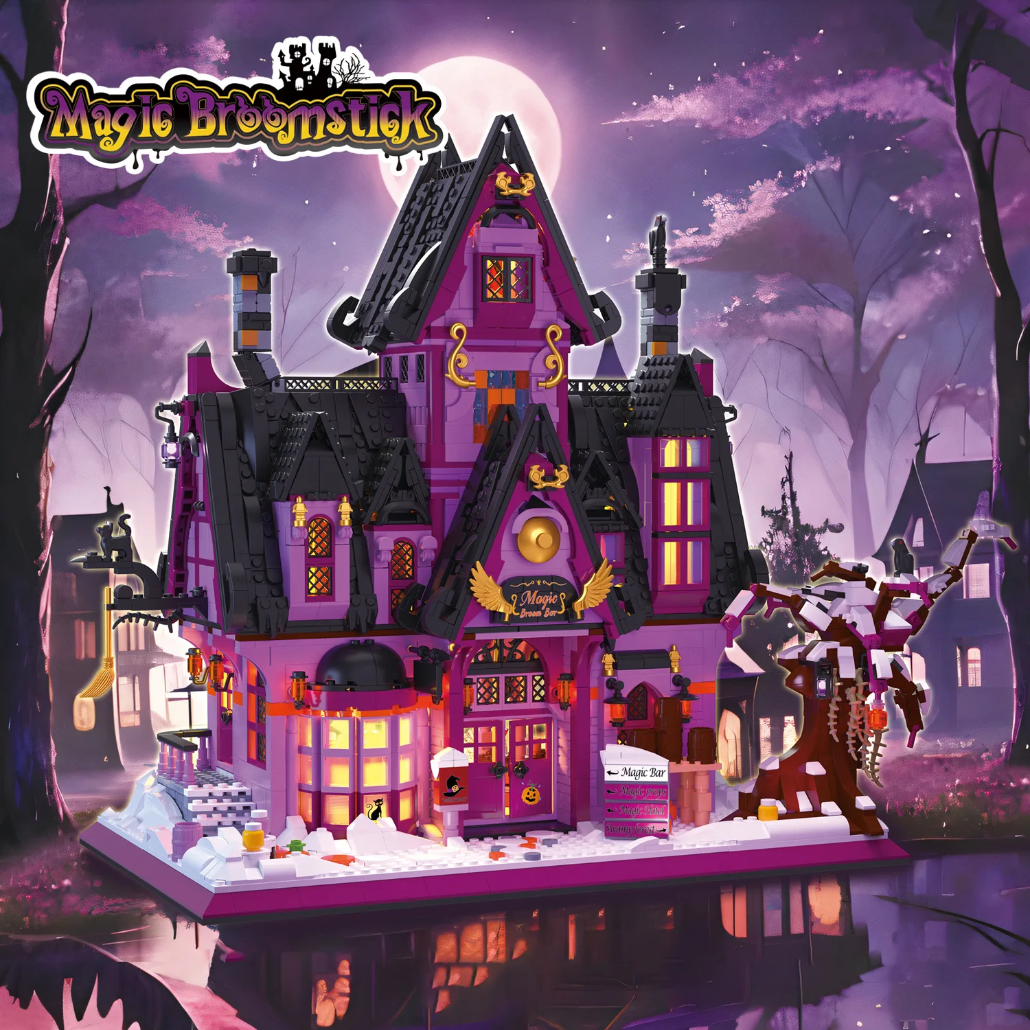 MOC-Juego de bloques de construcción creativos para Halloween, barra mágica, tienda de magia, decoración, modelo, Kit de ladrillos, rompecabezas ensamblado, juguetes, regalos de cumpleaños