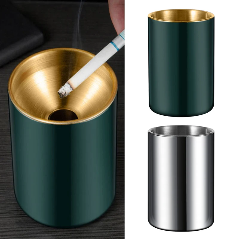 

Ashtray Round Windproof Stainless Steel Smokeless Cigar Ashtray Terrace Indoor