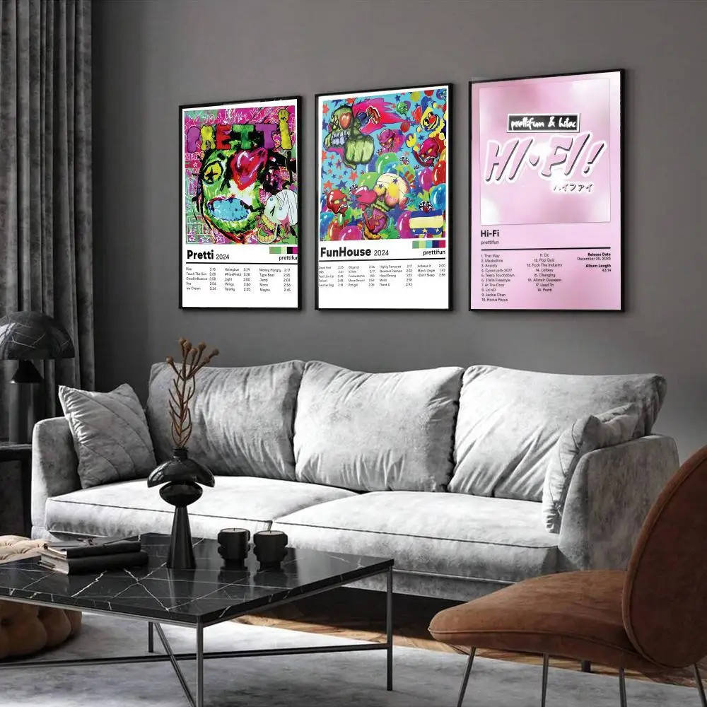 P-Prettifun Rapper Music Poster Home Living Bed Room Bar Hallway Sticky Wall Printing Waterproof Aesthetic Decor