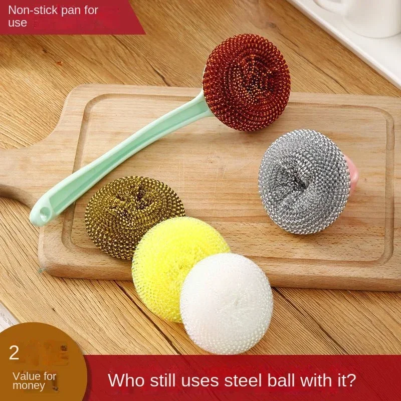 Detachable Stainless Steel Cleaning Ball Washable Handle Steel Wire Cleaning Brush Multipurpose Kitchen Wash Pot Dish Bowl Brush