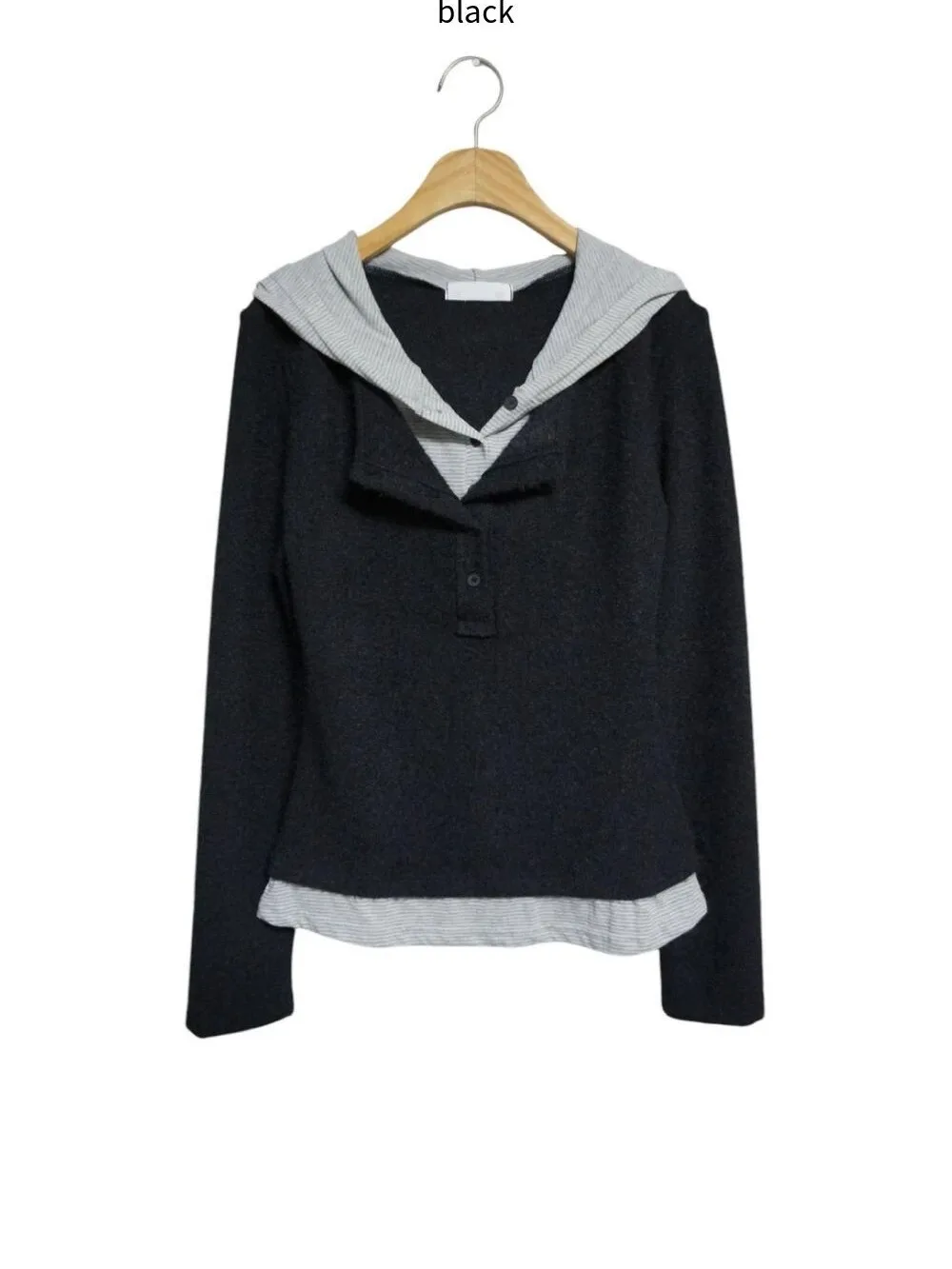 Korean Style Simple Half Button Plush T-Shirt with Hat Slim Fit Long Sleeve Casual Top for Women Spring Season Wear view 6