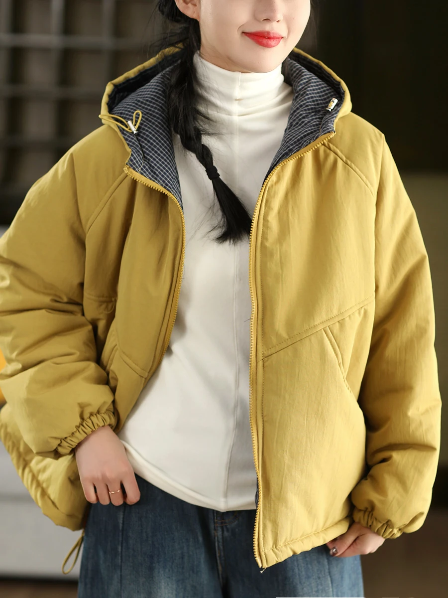 

Thiened Cotton Hooded Jaet Winter Warm Lined Cotton Coat Casual Comfortable Long Sve Zipper Closure Loose Fit Outerwear