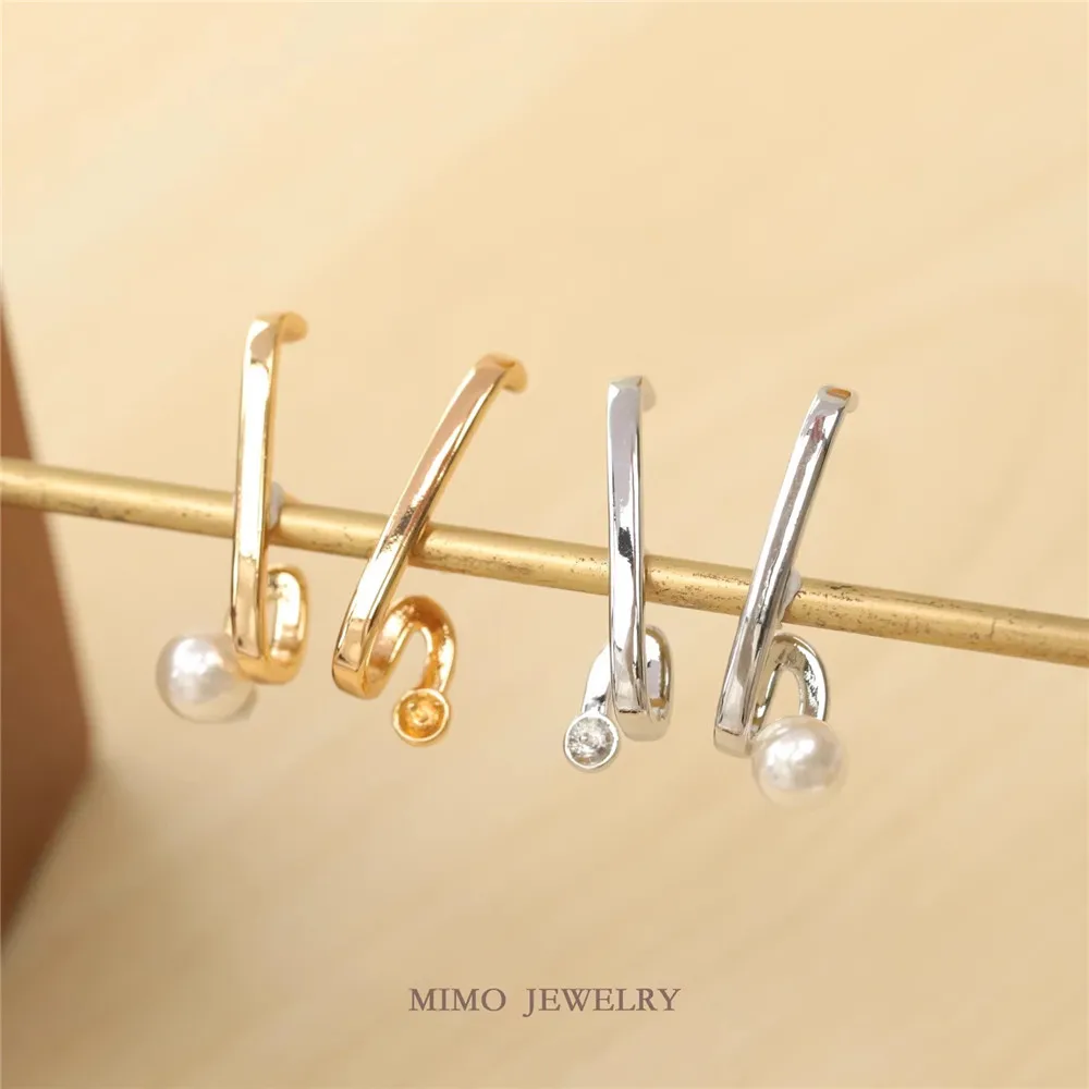 Copper-plated Real Gold Smooth Surface Symmetrical Long One-word Empty Bracket Earrings 925 Silver Needle DIY Charm Accessories