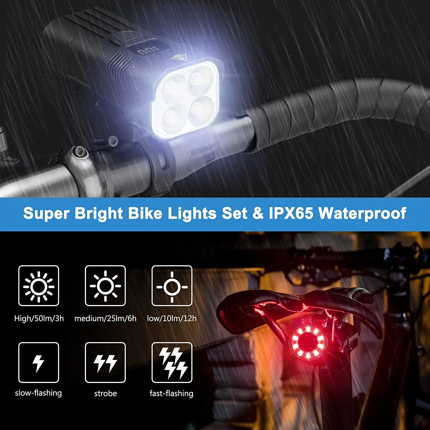 Bike Light Set USB Rechargeable LED Bicycle Headlight Taillight  Cycling Front Rear Bicycle Light Flashlight Bike Accessories