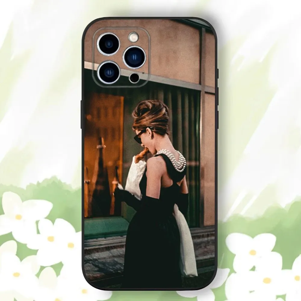 A-Audrey H-Hepburn Phone Case For iPhone 16,15,14,13,12,11 Plus,Pro Max,XS,X,XR,SE,Mini,8,7，Soft Silicone Black Cover