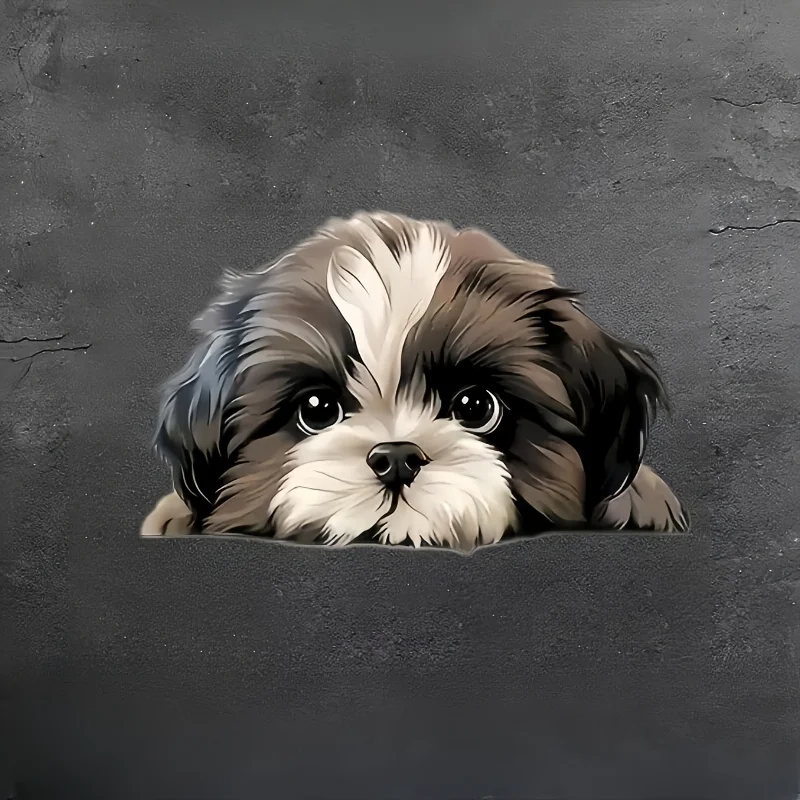 Peeking Shih Tzu Puppy Decal for Car Window, Truck, Laptop, Wall - Cartoon Vinyl Ceramic Surfaces - Left Side Placement