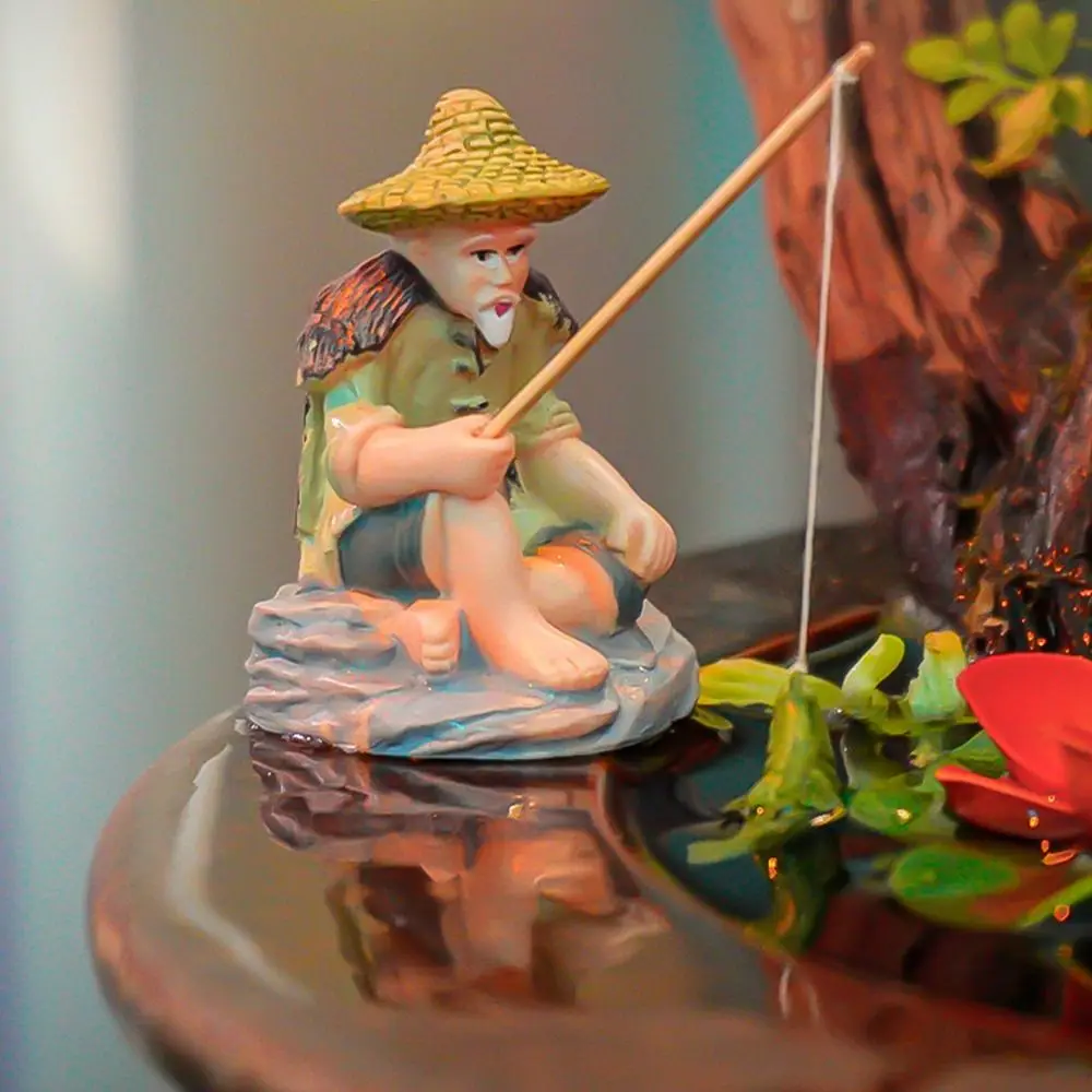 PVC Old Man Fishing Ornament Aquascape Decorative Miniature Jiang Tai Gong Fishing DIY Fish Tank Decoration