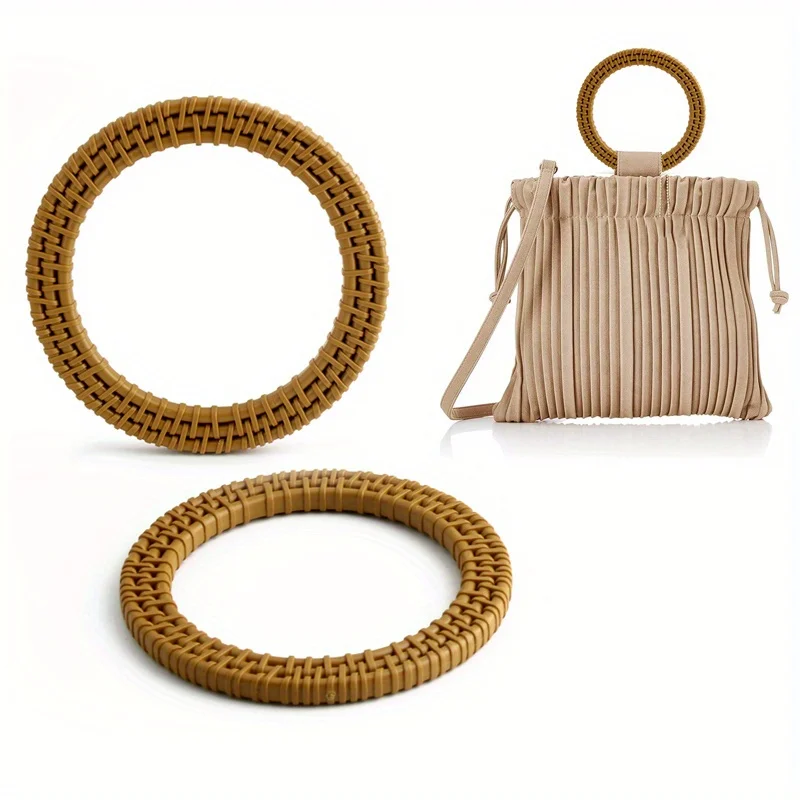 

2PCS 11.6cm Fashion Plastic Round Bag Handles Women's Handbag Woven Rattan Ring Handle DIY Accessories