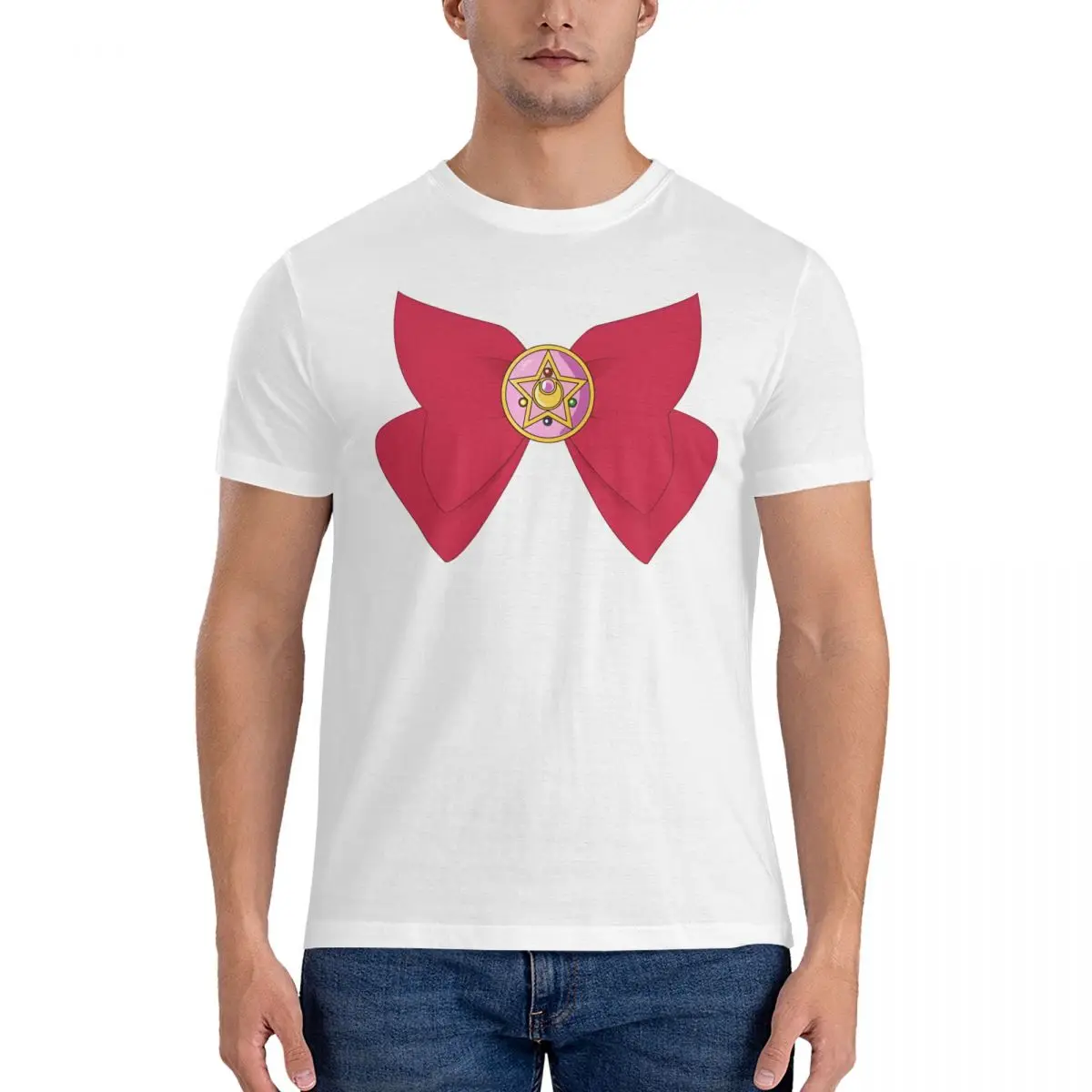 Camiseta pingente estrela de cristal masculina, camiseta de algodão incrível, tops de manga curta, camiseta S-Sailor Moon, gola redonda, verão